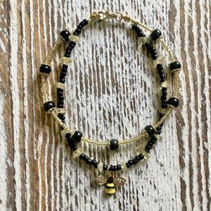 Bee Happy Obsidian And Citrine Double Strand Anklet, Ankle Bracelet
